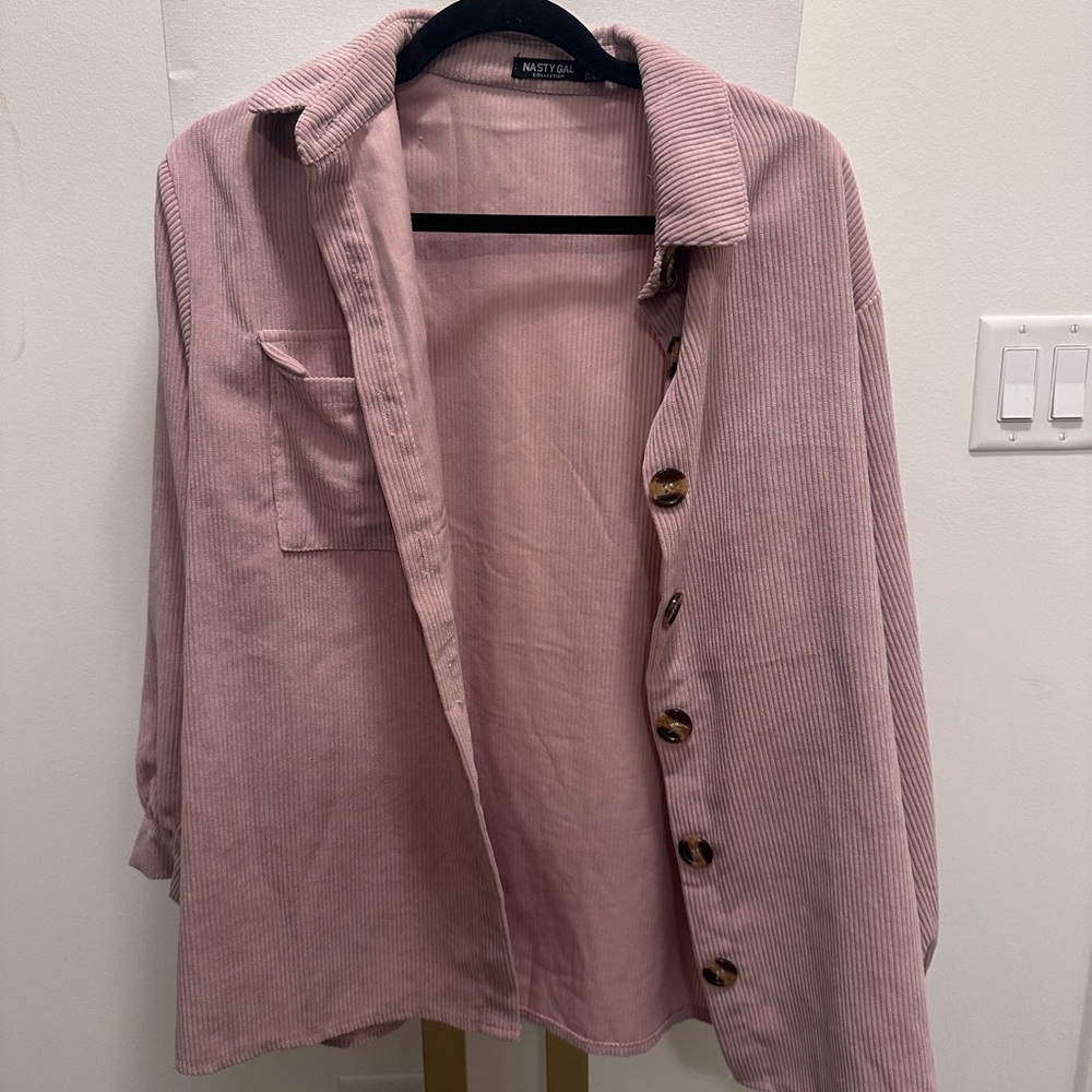 Pink Corduroy Button-Up Shirt - Shacket